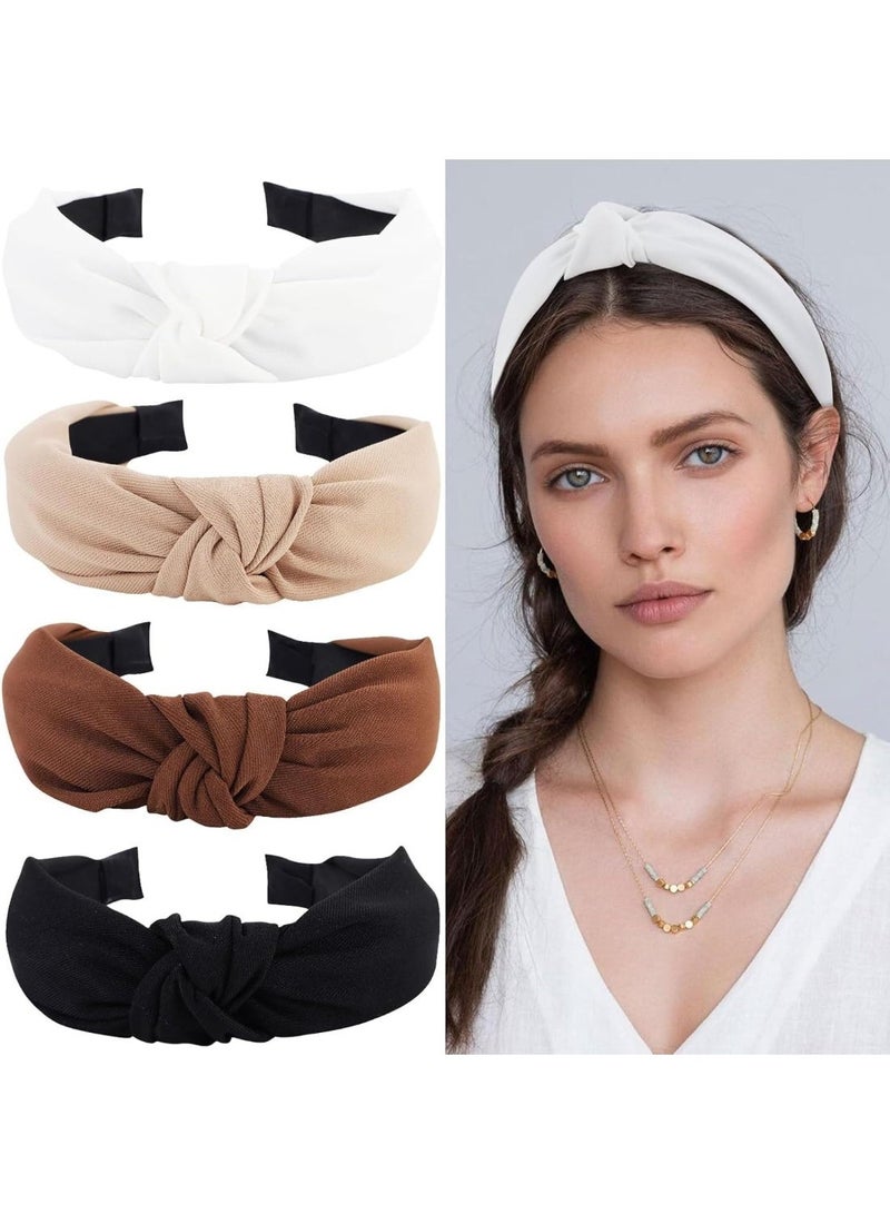 CLENEA 4 أجزاء من حزمة ربط العقد، عريضة مضادة للانزلاق ربط الشعر الأنيقة، ربط الشعر ثلاثي الأبعاد مرونة، ملحقات العقد الأسود والأبيض، مناسبة للسيدات والفتيات، الأسود والأبيض والبني، كاكي - Image 1